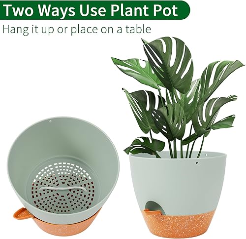 Miniatura 5 de GARDIFE Macetero colgante de 10 pulgadas para interiores y exteriores, maceta de riego automático, paquete de 2 macetas colgantes grandes de riego