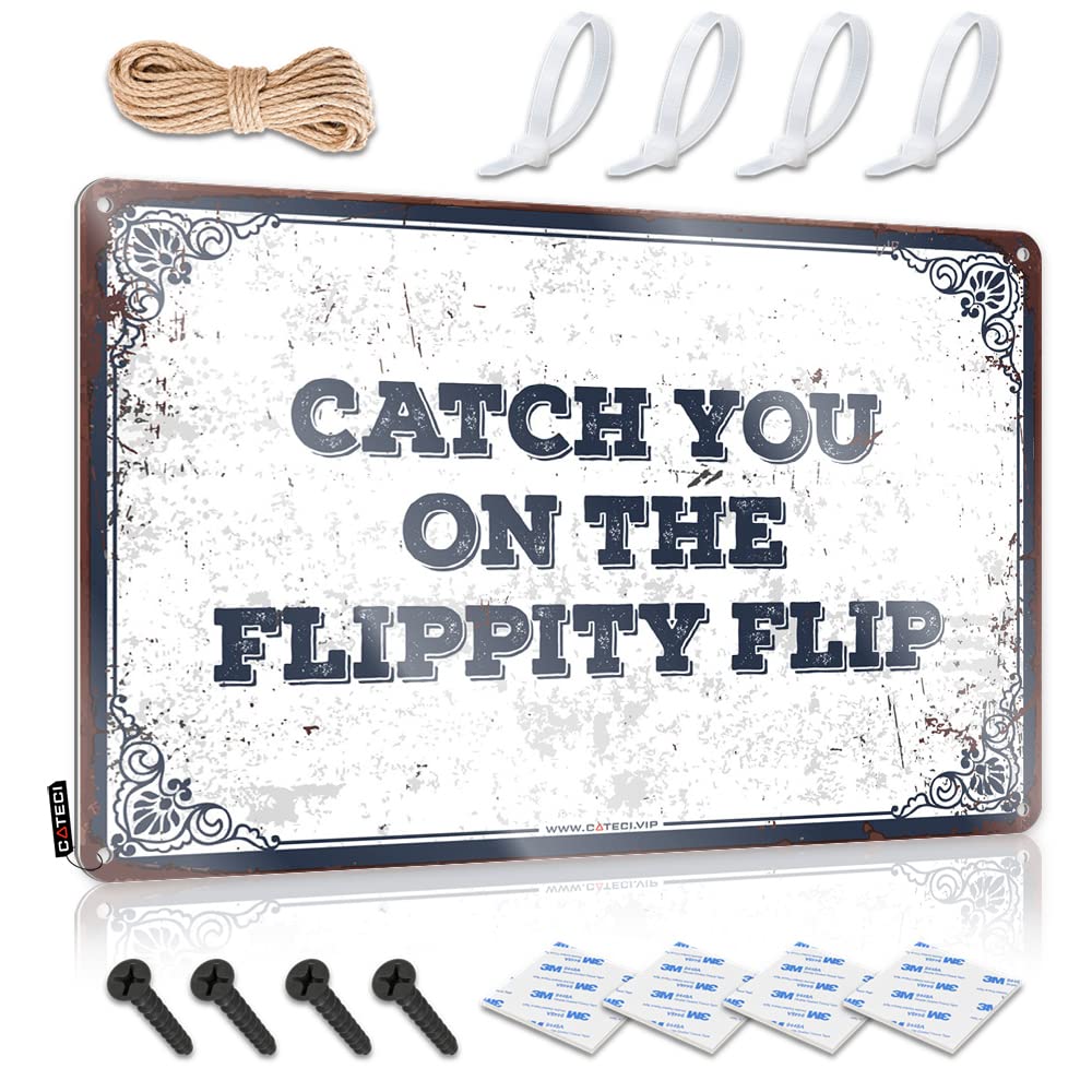 Vintage Wall Decor Clock Custom Tin Sign, Welcome Fade Resistant Catch You On The Flippity Flip For Home Kitchen | Classy Vintage Decor For Tailgating Party(20X30CM)