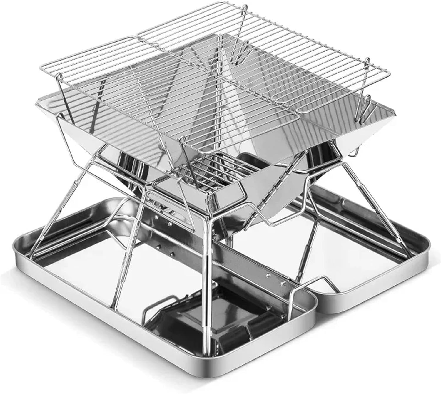 Folding Stainless Steel Camping Fire Pit Portable Charcoal Grill Backpacking Grill Outdoor Cooking Camping Picnics