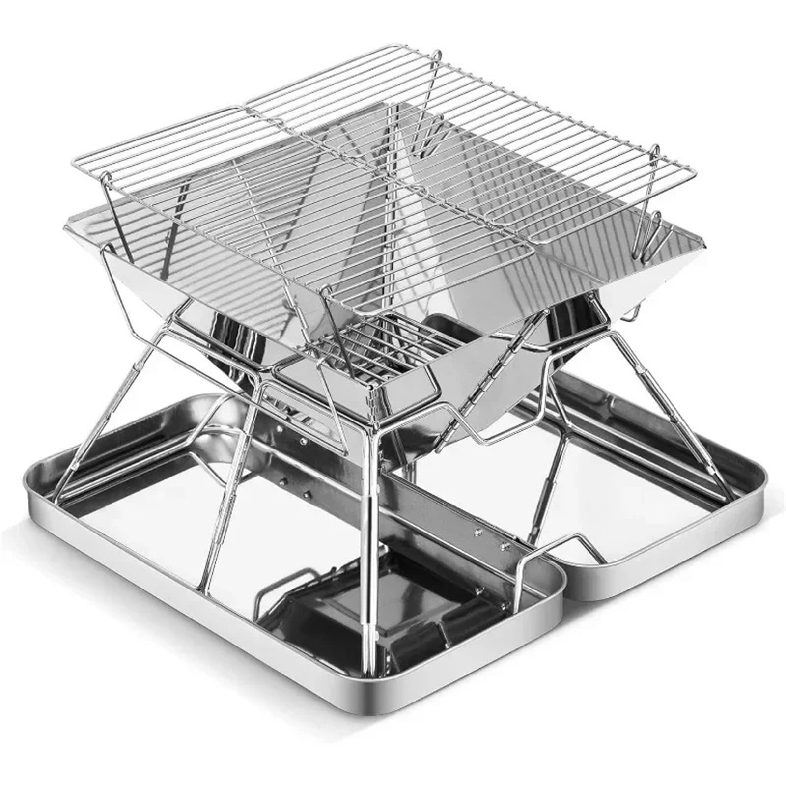 Parrilla plegable de acero inoxidable portátil para camping, parrilla de carbón para mochileros, cocina al aire libre, camping, picnics