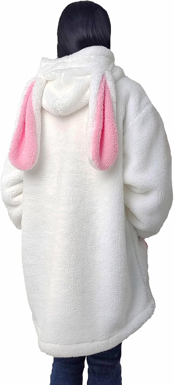 acdiac Fluffy Animal Blanket Hoodie,Unisex Bunny/Bear Ear Sweater Top Plush Shape Home Long Coat Pullover
