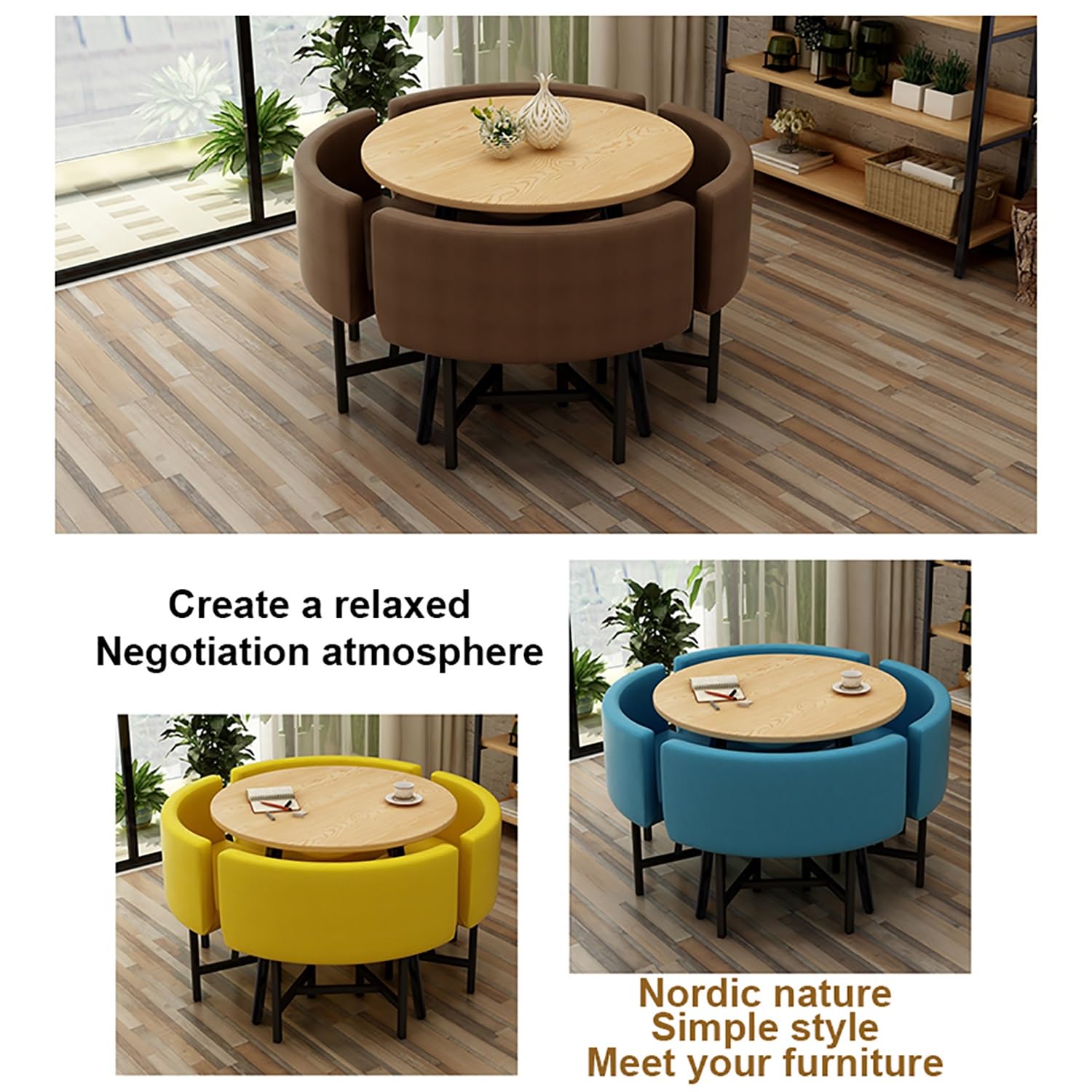 Restaurante Mesas Sillas Combinación Forma Cuadrada,Lino de Algodon Combinación Mesa y Silla,Juego de Mesa de Centro de Negocios Combinación,con 1 Mesa y 4 Sillas,para Salón Comedor.