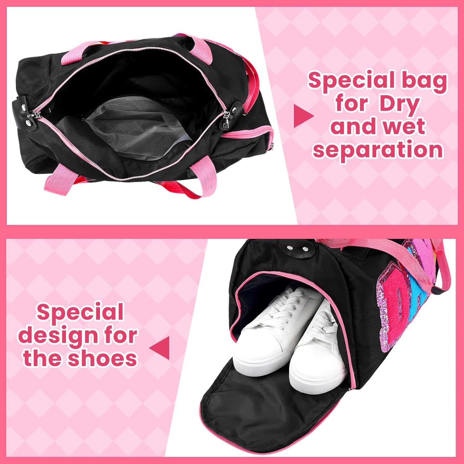 Dance Duffle Bag for women Bag with Adjustable Carry Strap and Handy Pouch Dance Backpack for Dancers(Black) - Image 3