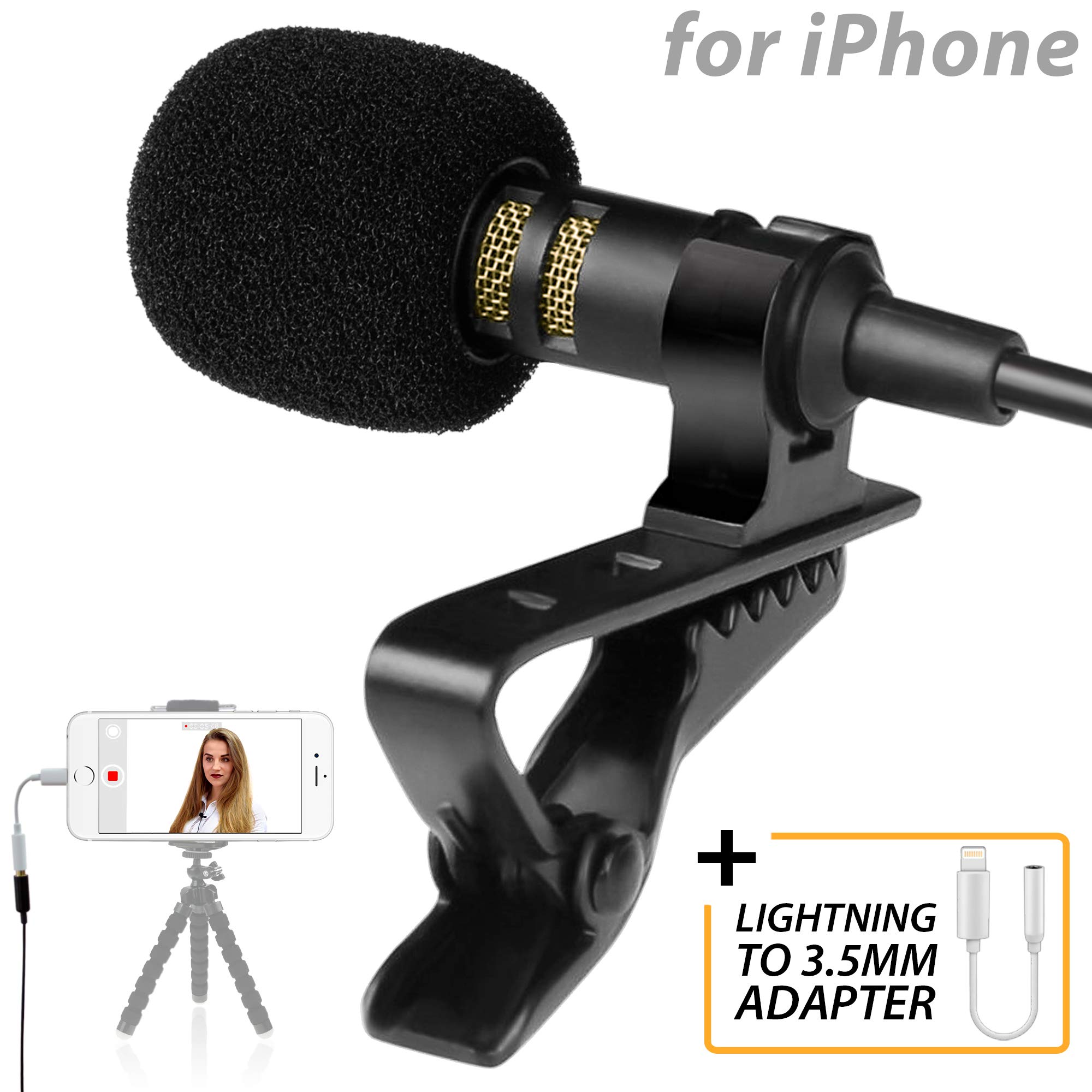 PowerDeWise Lavalier Microphone for iPhone with Lightning Adapter Lapel  Microphone for iPhone X iPhone Compatible External Microphone