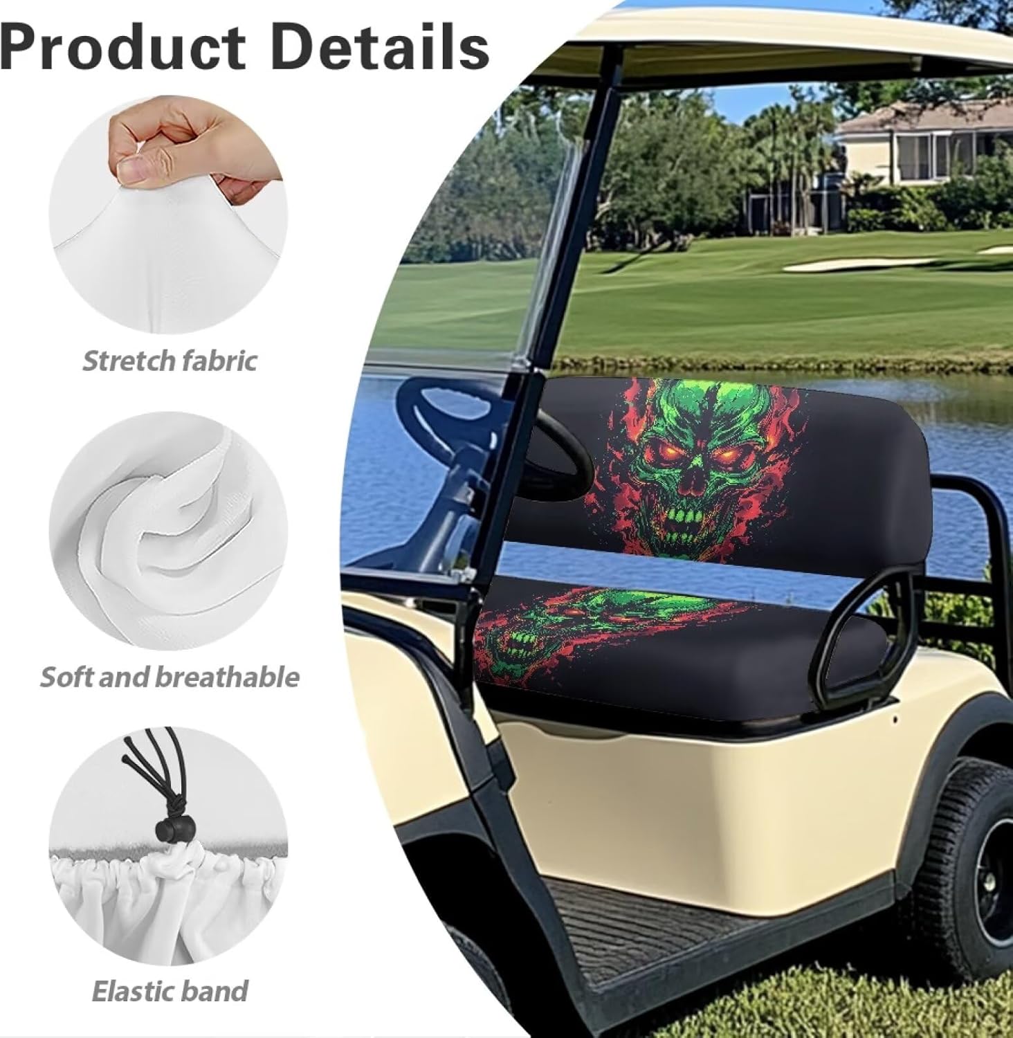 2 PCS Golf Cart Seat Covers - Tear-Resistant Polyester, Universal Fit for Hunting & Outdoor Use 2 PCS Golf Cart Front Seat Covers Blanket Towel for Club Car - Skull