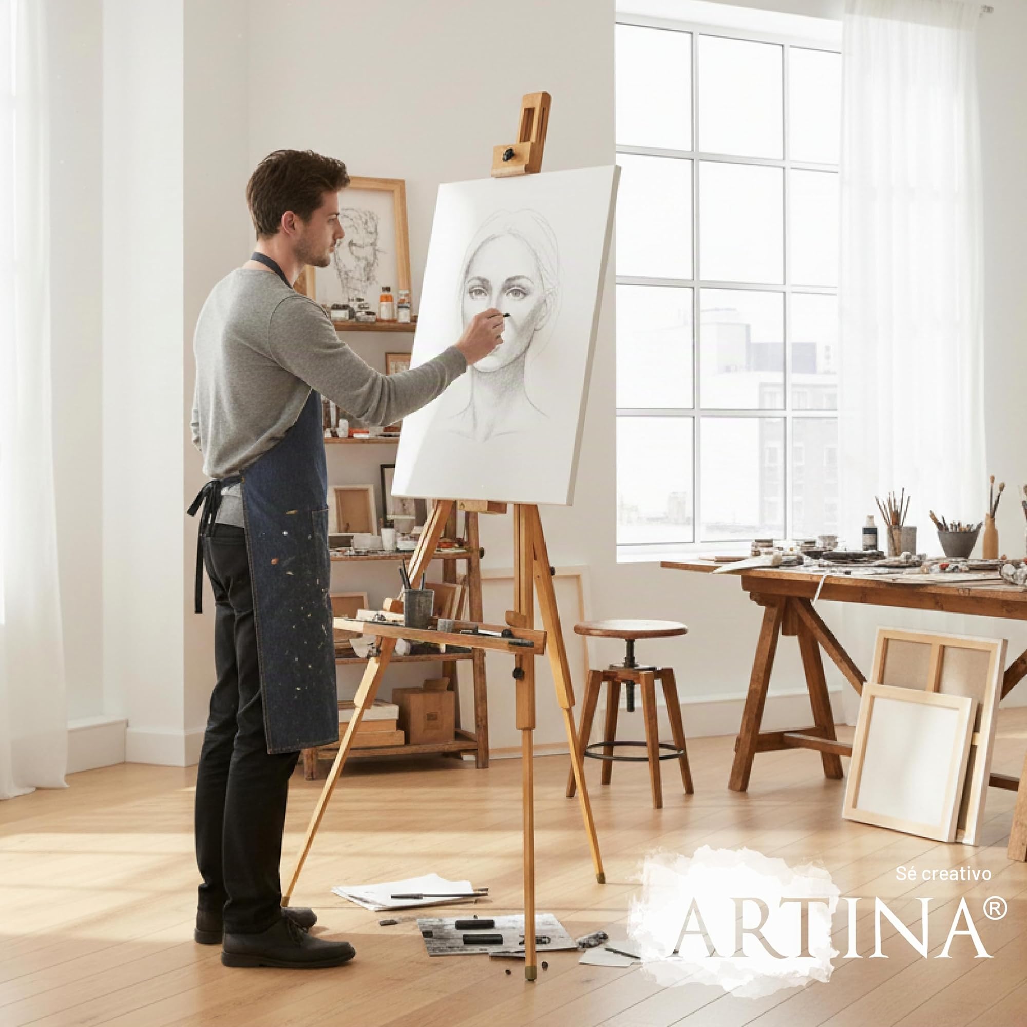 Artina caballete ligero de madera de haya portátil para pintura bastidor | de hasta 80cm ángulo de inclinación ajustable patas de goma antideslizantes de campo atril lienzo pintor St. Tropez