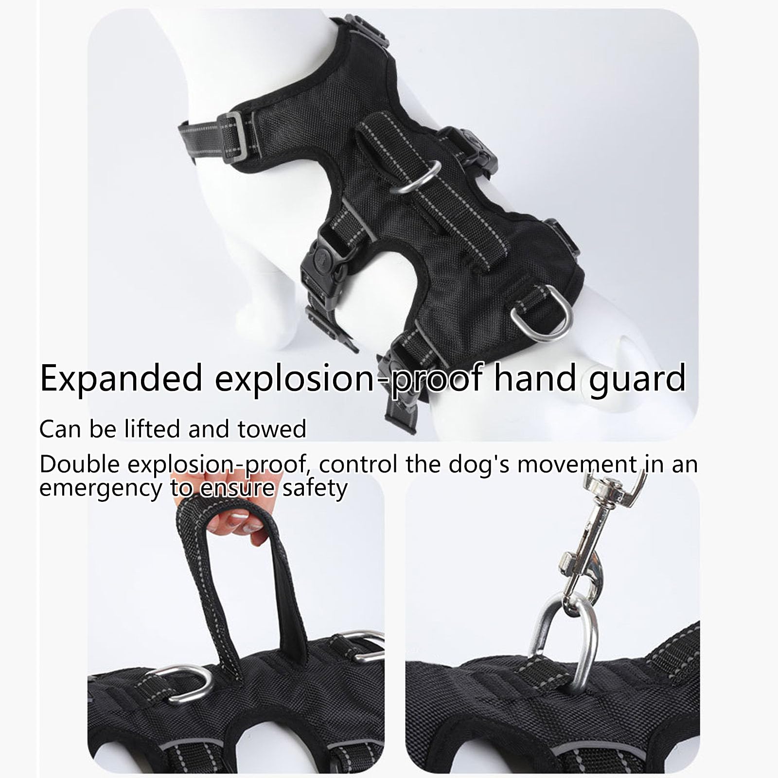 Pettorina per Cani, Gilet con Clip Frontale Riflettente con Maniglia, Anti-Tiro con 2 Clip per Guinzaglio, Guinzaglio da 5 Piedi E Imbottitura Morbida Regolabile per Cani E Gatti,Nero,M