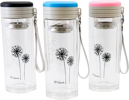 Amazon 二層 耐熱ガラス 水筒ポット ピンク ダブルウォール ステンレス 茶こし 中国茶 マイボトル 3 ピンク Shenhe 水筒 マグボトル