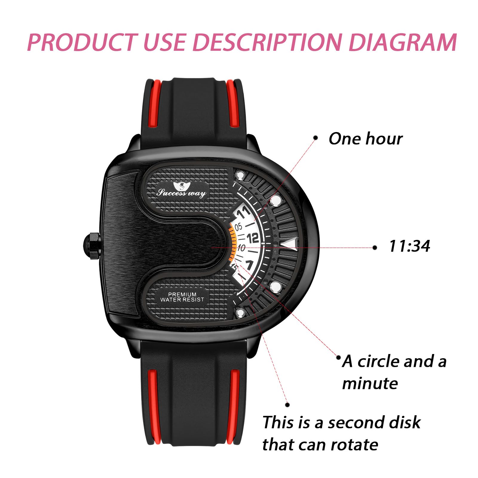 JewelryWe Orologio da Polso Militare da Uomo,Quadrante Grande Forma U,Cinturino in Silicone,Regalo per Uomini Papa'