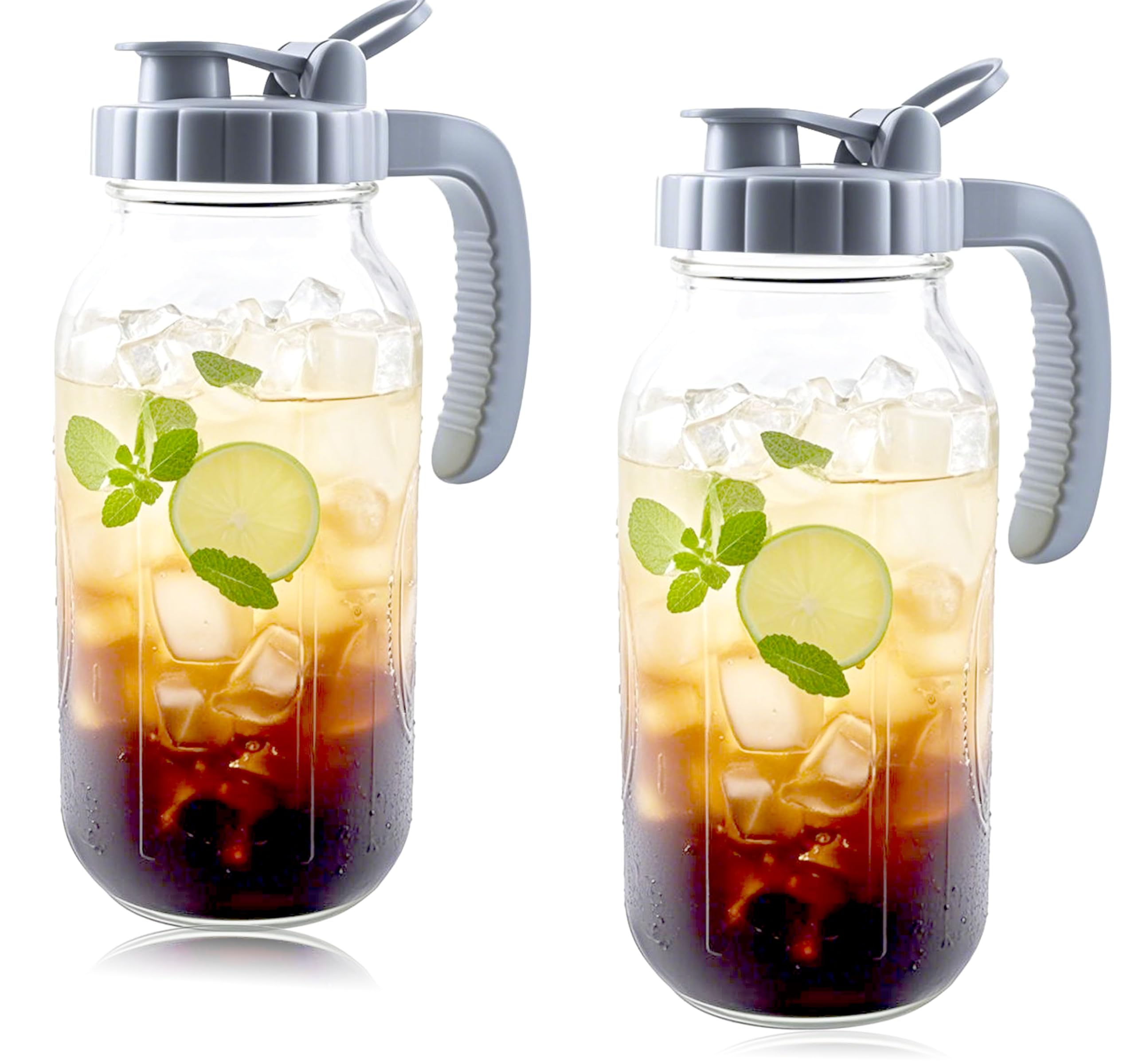 Jarra de vidrio de 64 onzas con tapa, jarra de agua de medio galón de boca ancha, jarra de té de sol de 2 cuartos de galón, jarra de agua caliente para café, limonada, bebidas, leche, contenedor de
