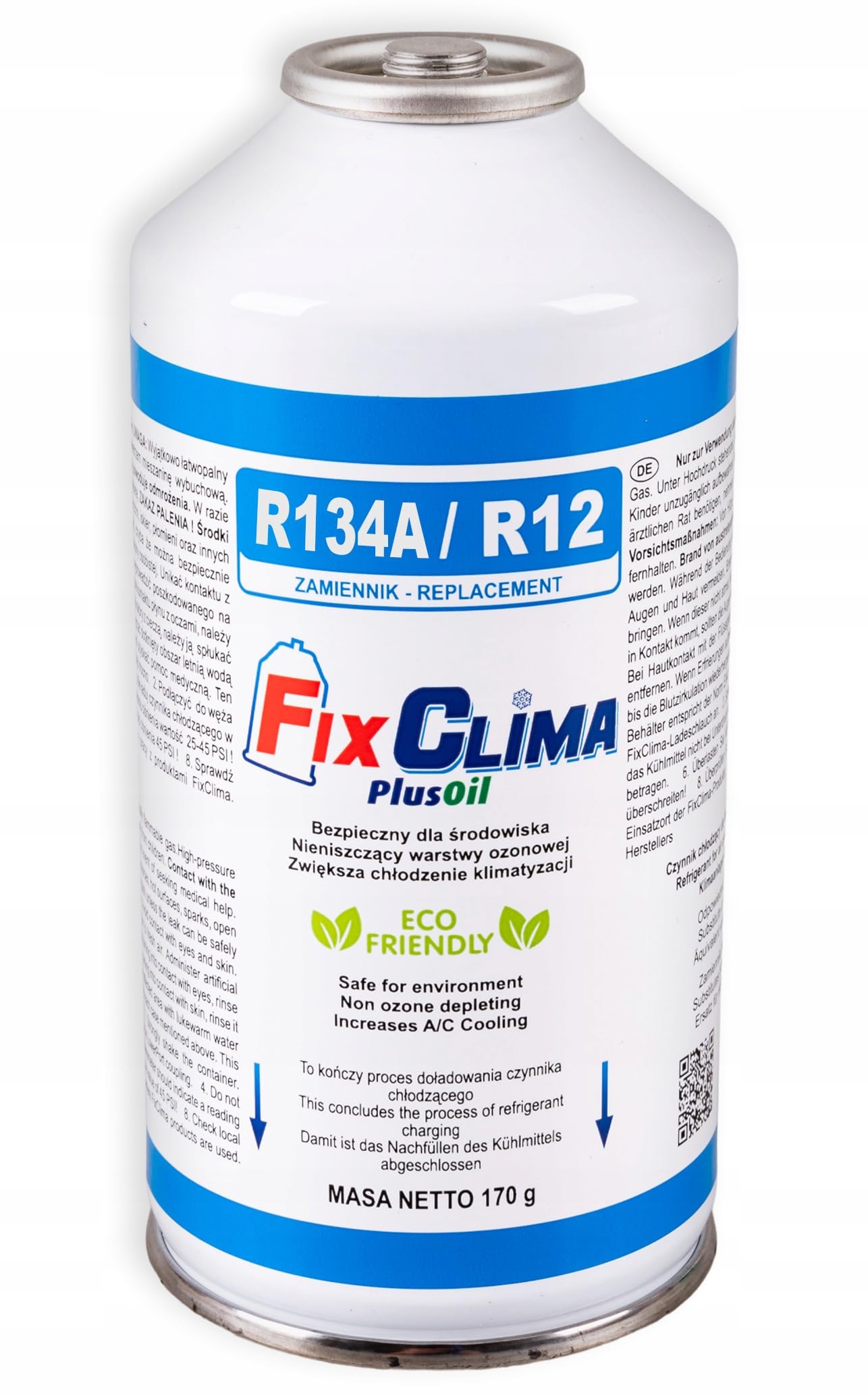 FixClima Klimaanlage Auto Nachfüllset R134a R12 Ersatz – 2x Kältemittel Gas (2x 170g) & Füllschlauch mit Manometer – für Fahrzeuge 1994-2016 – Inkl. Öl & Dichtungsmittel – DIY Klimaservice Set