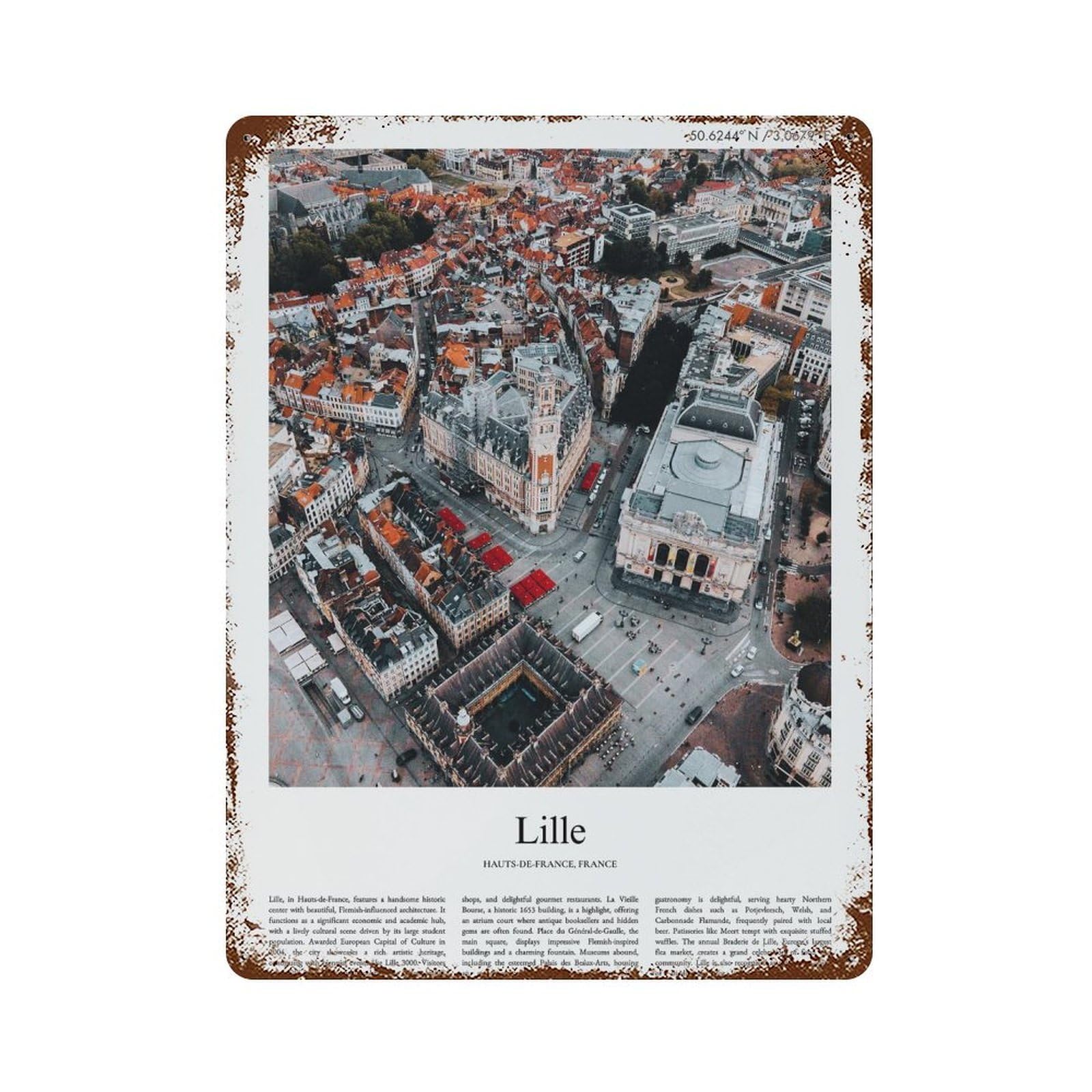 xiaoxiaoshen Lille Hauts-de-france, France City Scenery Wall Decor Art Metal Tin Poster Modern Home Decor Art Home Bar Shop Decorations Vintage Sign 40x30cm