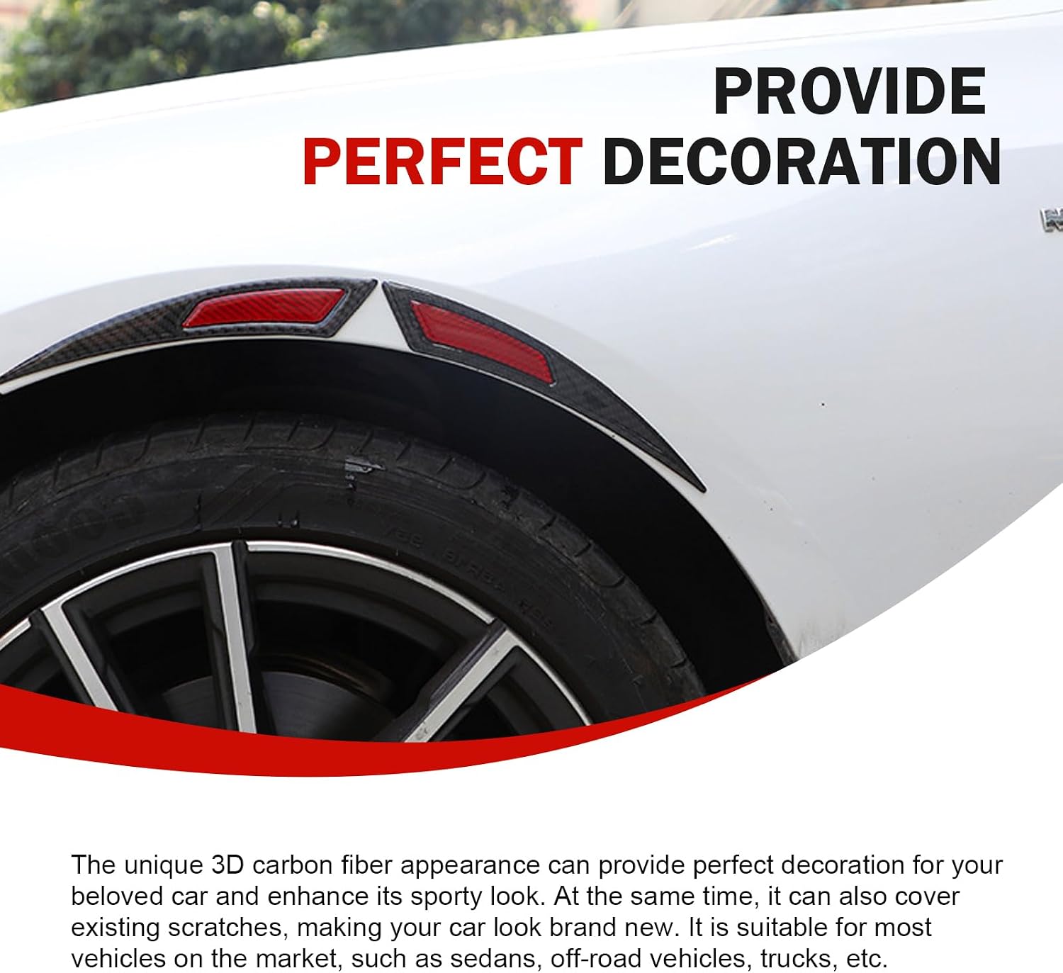 2 PCS Car Wheel Eyebrow Stickers, Carbon Wheel Brow Non-Collision Strips, Self-Adhesive Rubber Fender Flare Protector, Sports Stytle Auto Edge Protect Decoration, Universal for Cars (Red)