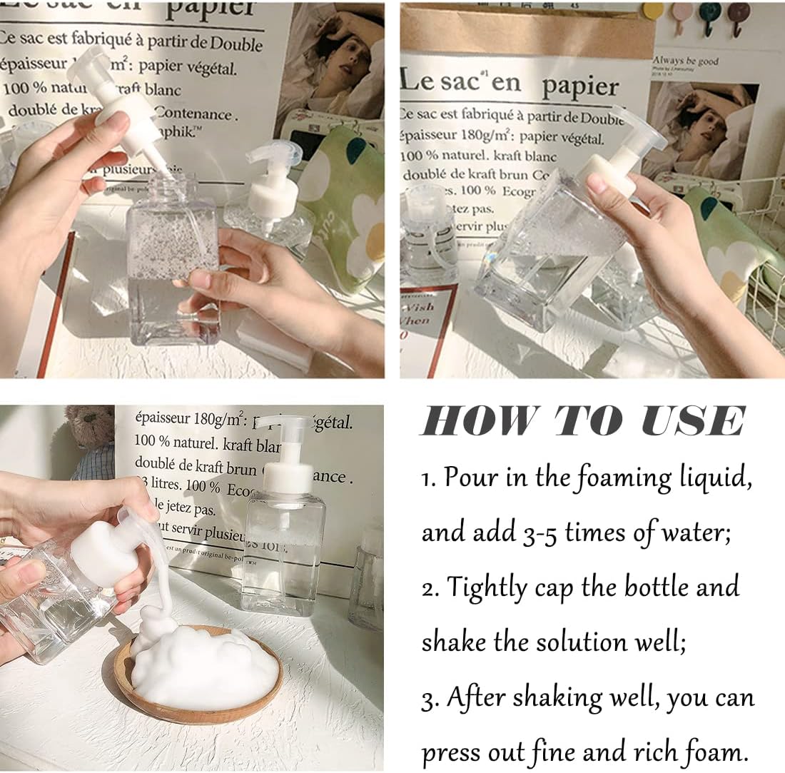 Foaming Soap Dispenser, 450ml(16oz) Refillable Modern Square Pump Bottle for Shampoo, Body Wash, Liquid Soap, PETG Plastic Empty Soap Dispenser for Kitchen, Bathroom, Hospital, Clinic. 2 Pcs (Clear) - Image 4