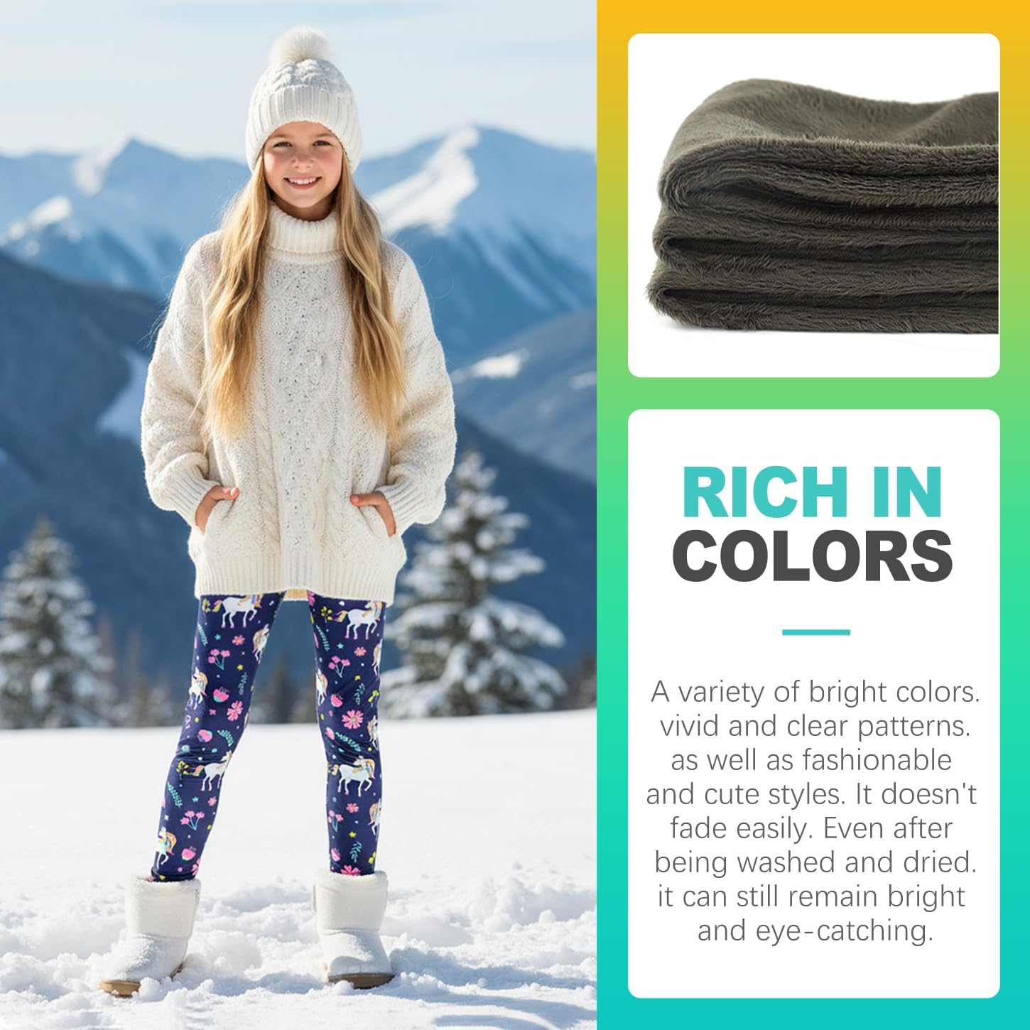 Girls Fleece Lined Leggings, Warm Winter Thermal Pants for Kids & Toddlers, Thick Cozy Lined Leggings for 4-10Years - Image 4