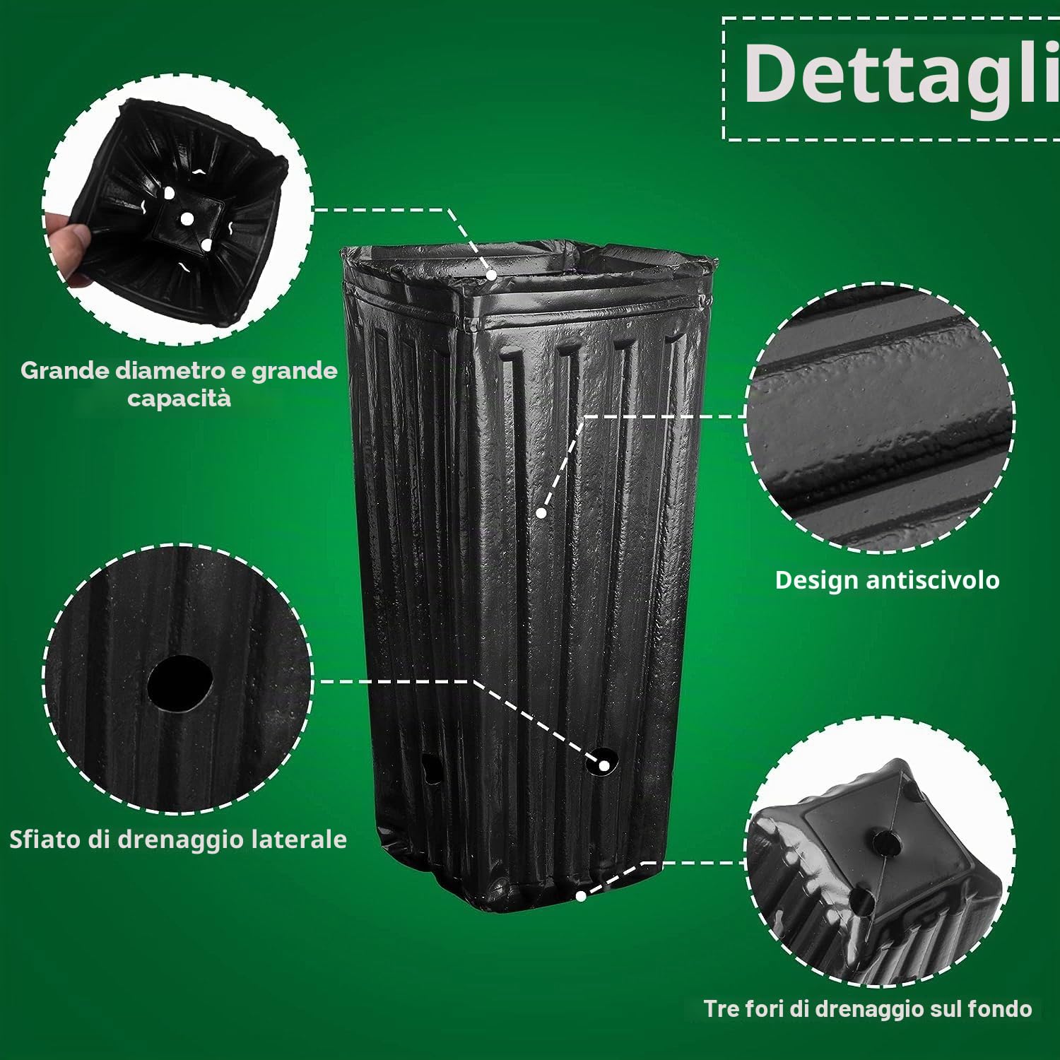 Set di 50 grandi vasi di plastica profondi per vivaio - 30 cm di altezza - Per piante da giardino da interno ed esterno