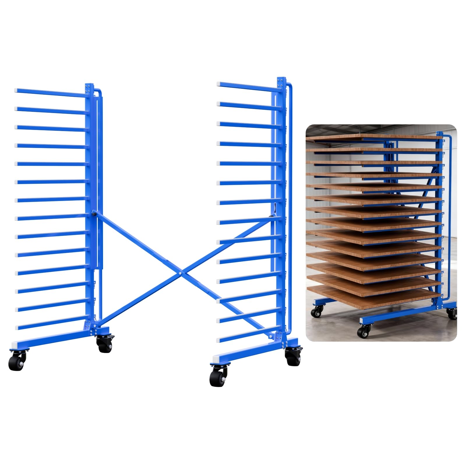 Photo 1 of Heihonae Cabinet Door Drying Rack, Heavy-Duty Paint Drying Rack for Doors, Panels & Trim, Adjustable Space-Saving Metal Paint Rack with Lockable Wheels for Spray Booth, Workshop, Factory(15-Tier)
