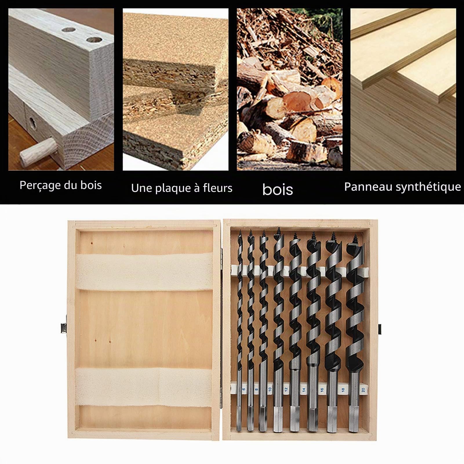Foret Bois, Mèche à Bois Hélicoïdal, 7 PCS Forets Hélicoïdaux À Bois Longs, Poutre, 210 Mm-230 Mm, Pour Tous Les Types De Bois De Diamètres 6/8/10/12/14/16/18/20 Mm
