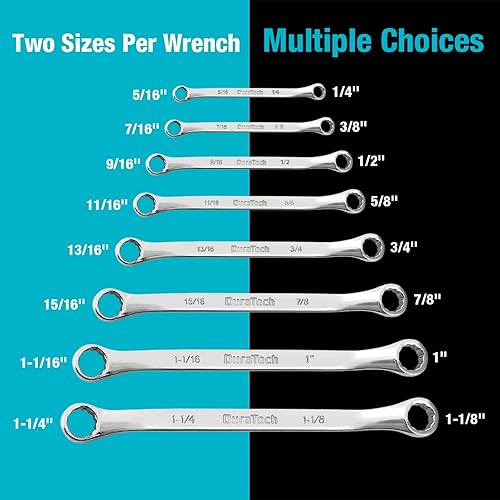 Miniatura 5 de DURATECH Juego de llaves de caja de desplazamiento de 9 piezas y 8 piezas de llaves de desplazamiento de 50 grados, métricas y SAE, acero CR-V, con