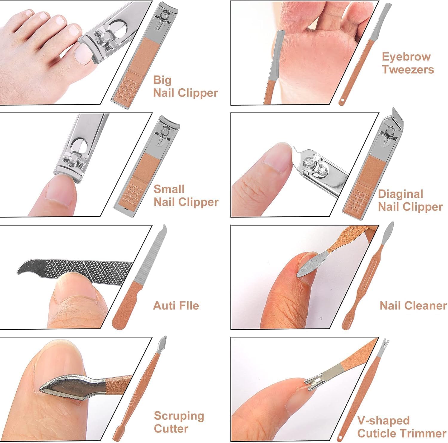 SKYBUCKET Manicure and Pedicure Nail Clippers Set, 18 in 1 Stainless Steel Professional Nail Scissors Grooming Kit with Leather Travel Case 1