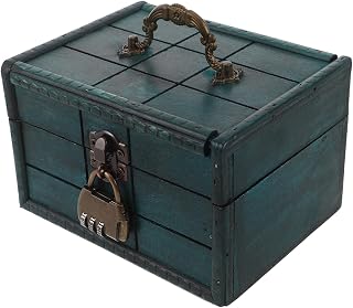 Cabilock Retro Wooden Treasure Chest Box with Lock for Jewelry | Large Compartment Layout, Wood Build, Portable Organization for Trinkets, Office and Living Rooms, Vintage Rustic Decor Style