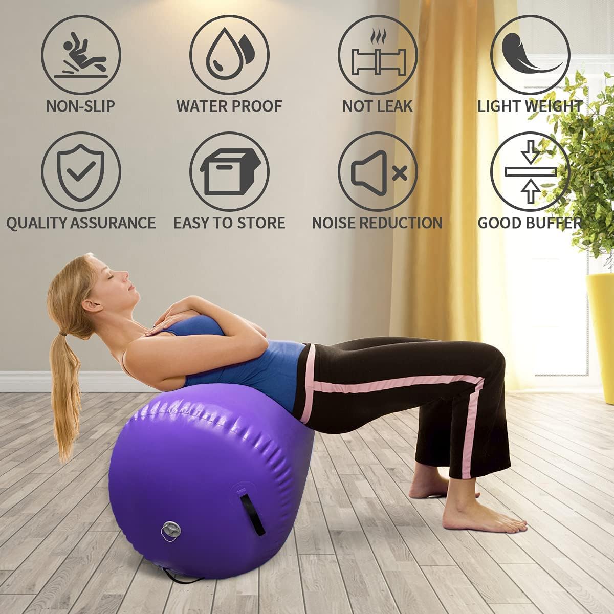 Air Tumbling Mat Tumble Track With Electric Pump，Inflatable Gymnastics Barrel Roller for Home Use,Gym Training,Cheer leading,Yoga
