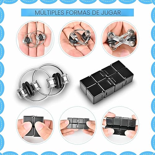 Miniatura 2 de Conjunto de 5 juguetes para ansiedad y estrés, juguetes sensoriales para autismo y TDAH con cubo, anillo magnético, para escritorio, regalo