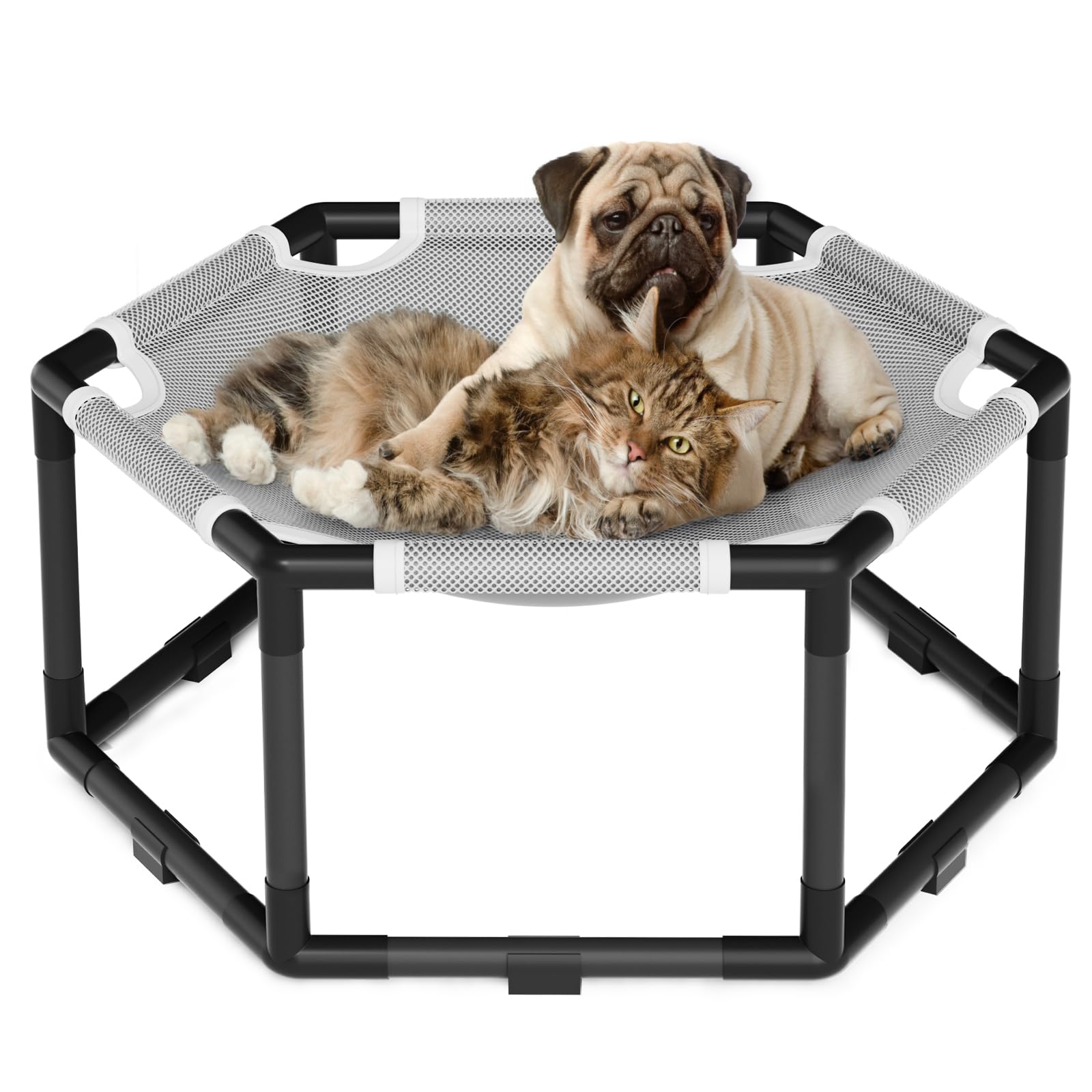 Tresbro Elevated Cat Hammock Bed, Sixangle Raised Cat Swing Bed Chair Cot