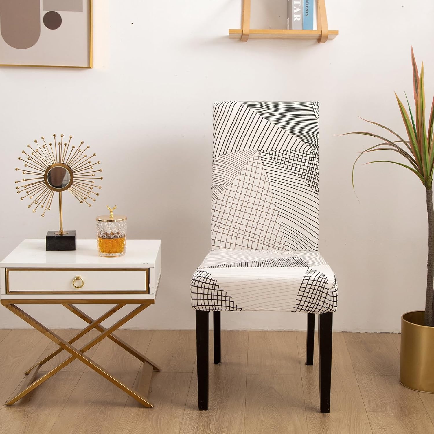 OYX Dining Room Chair Covers Set of 4, Stretch Printed Parsons Chair Slipcovers Spandex Removable Washable Kitchen Chair Protector Cover for Dining Room, Hotel, Ceremony, Restaurant, Banquet