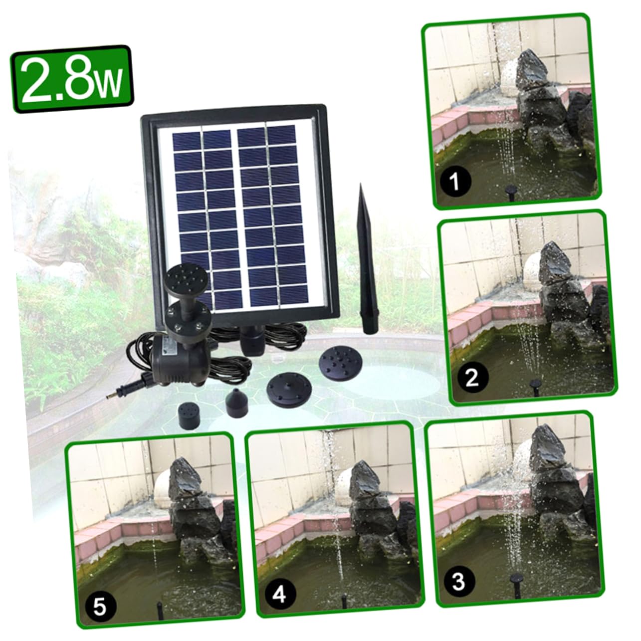 Pompa Fontana Solare 2, 8w LED Nero per Laghetto e Giardino