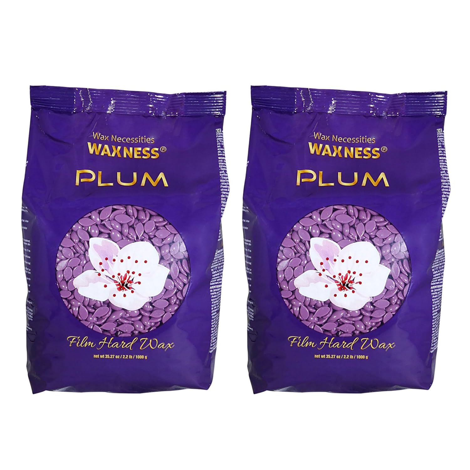 Waxness Film Hard Wax Beads Plum 2.2 lb (1 kg) Pack of 2 – Stripless Professional Hard Wax for Face & Body, Smooth Application, Suitable for Sensitive Skin – Made in Italy