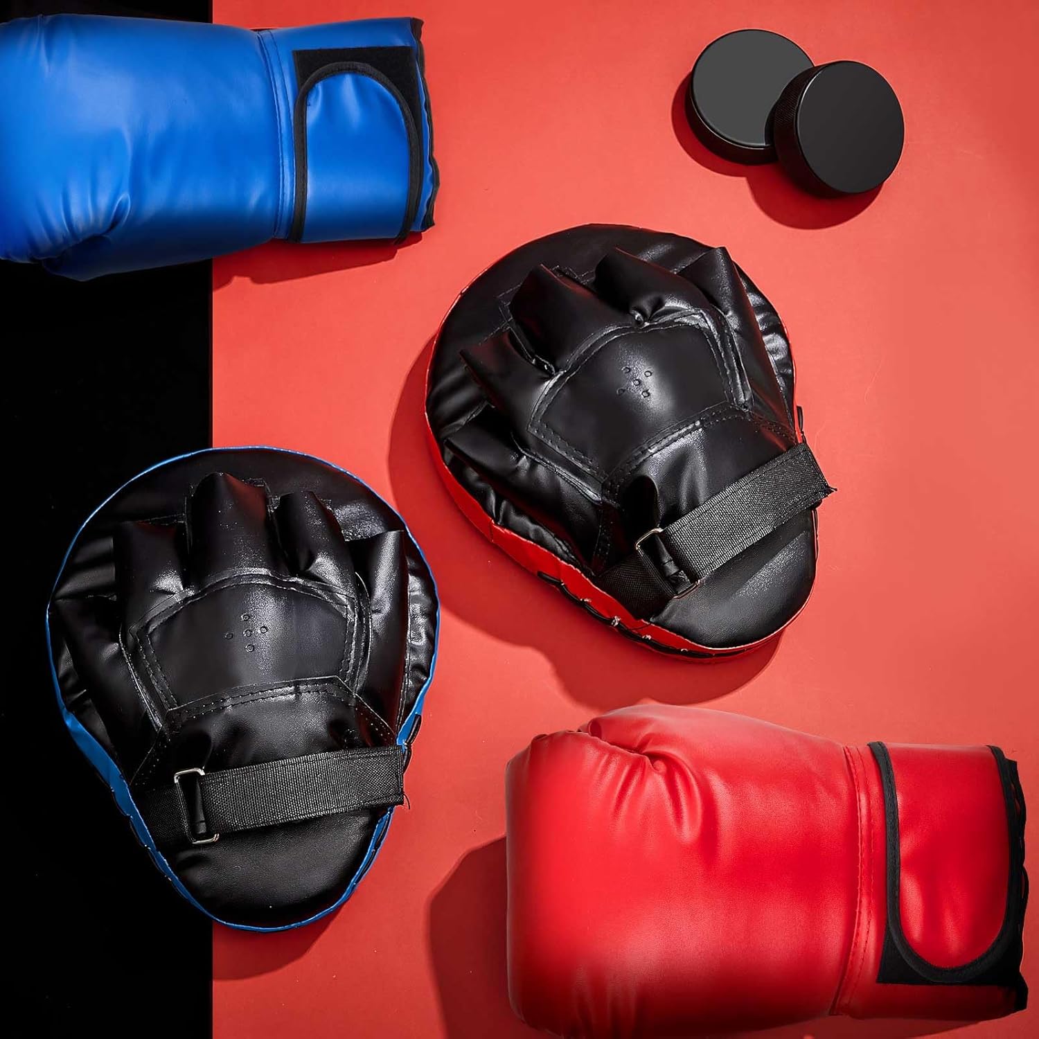 Foilswirl 4-in-1 2 Pairs 8 oz Boxing Gloves and 4 Pcs Punching Mitts Set for Kids Men Women, Boxing Gloves Pads Equipment Set for Training Kickboxing MMA Karate Muay Thai Martial Arts