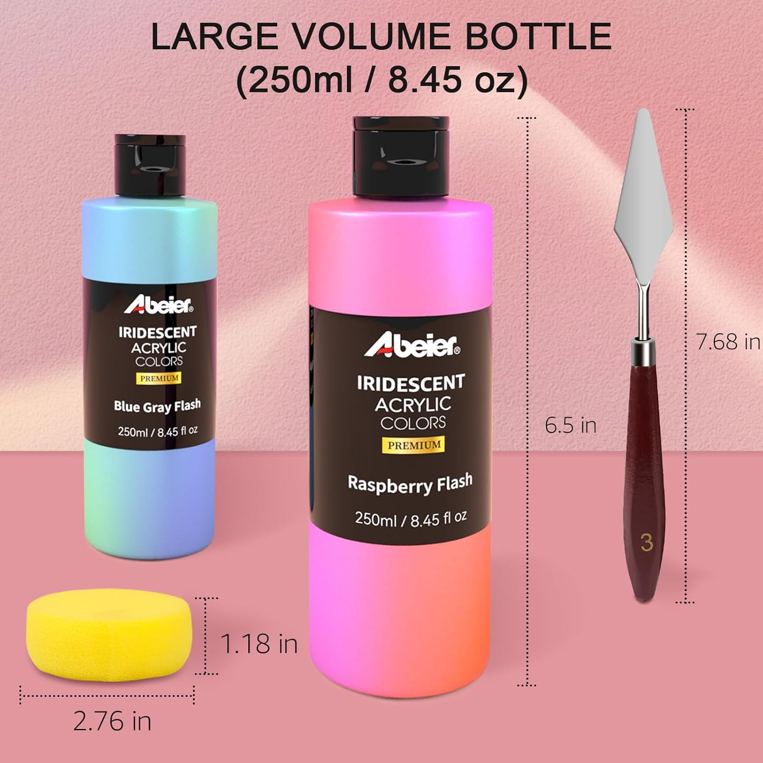 ABEIER Iridescent Acrylic Paint, Set of 20 Chameleon Colors, 8.45 oz/250ml Large Bulk Bottles, Color-shifting, Non-Toxic, High Viscosity, Blendable, Paints on Rocks Crafts Canvas Wood, Fabric, Ceramic & Stone