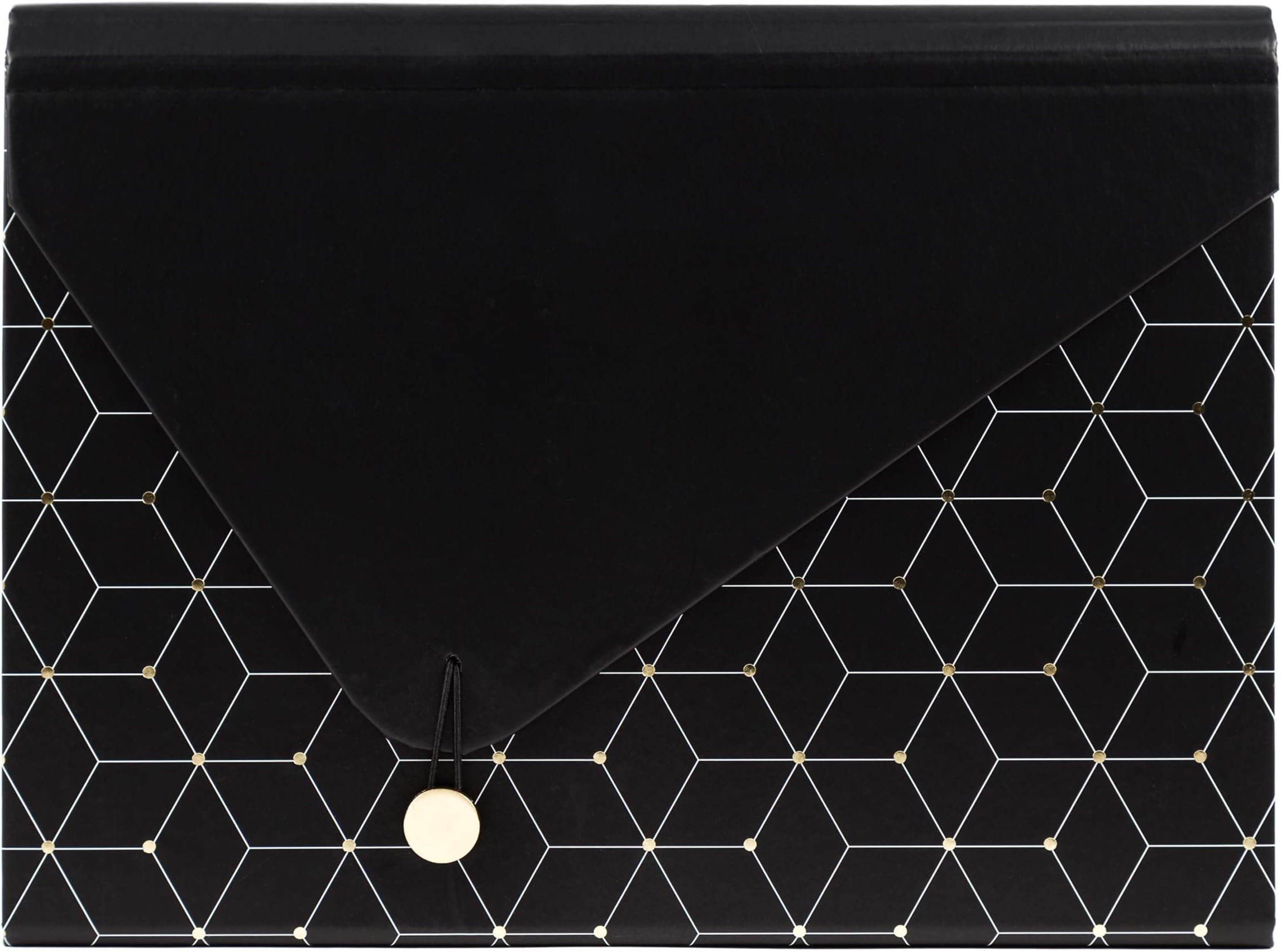 U Brands Modern Classic Fashion Expandable File Folder, Letter Size, 13 Pockets, Black, White & Gold