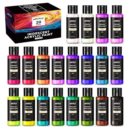 ARTFLY Schillernde Acrylfarben Set, 20 Chamäleonfarben in 2oz/60ml-Flaschen, Farbwechsel-Acrylfarbe, Farbwechselfarbe perfekt für Künstler, Anfänger auf Leinwand, Steinen, Holz, Stoff, Keramik