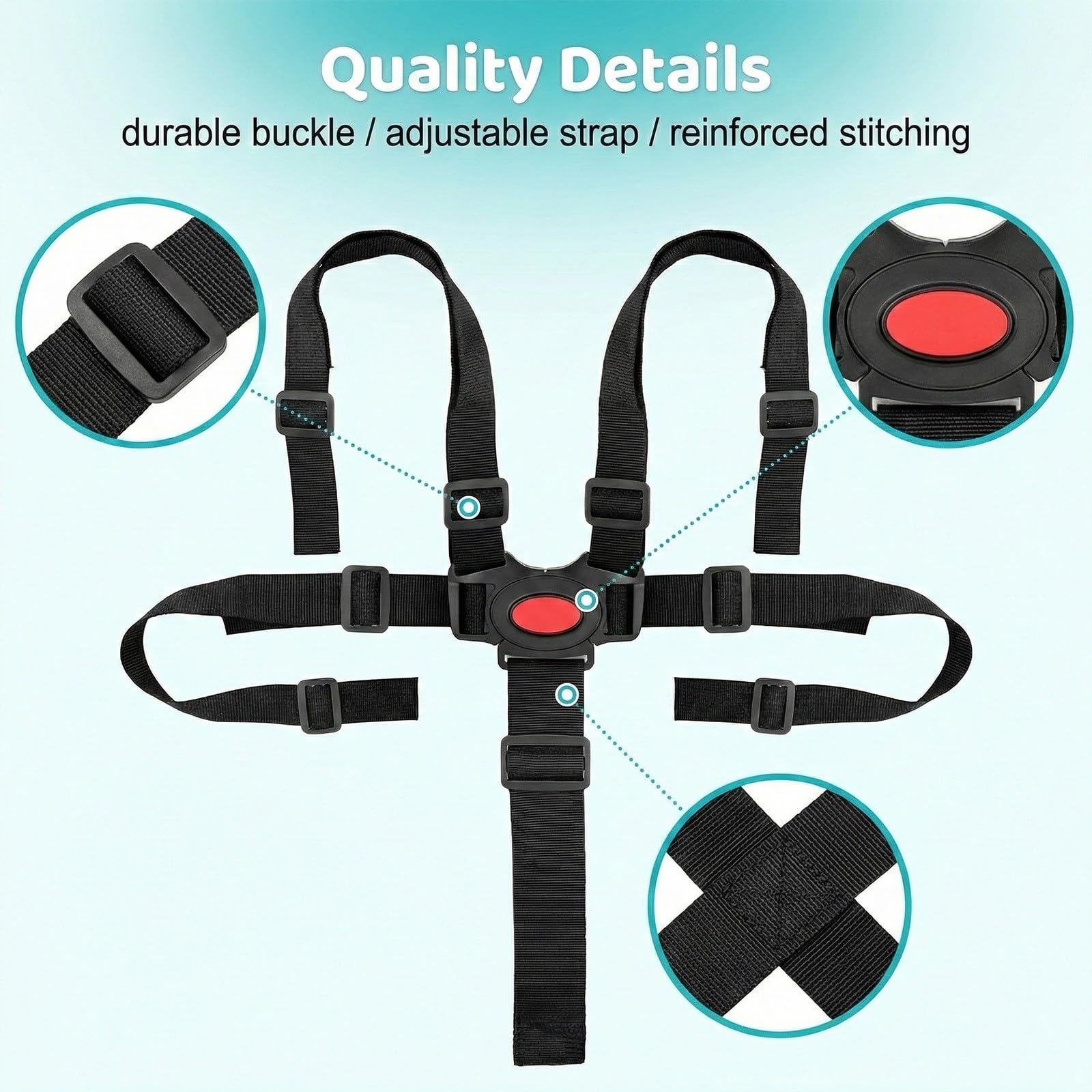 Cinture Universali per Seggiolone Cinghie per Seggiolone a 5 Punti, Regolabile Cintura di Sicurezza per Bambini per Seggiolino Cinghie Passeggini