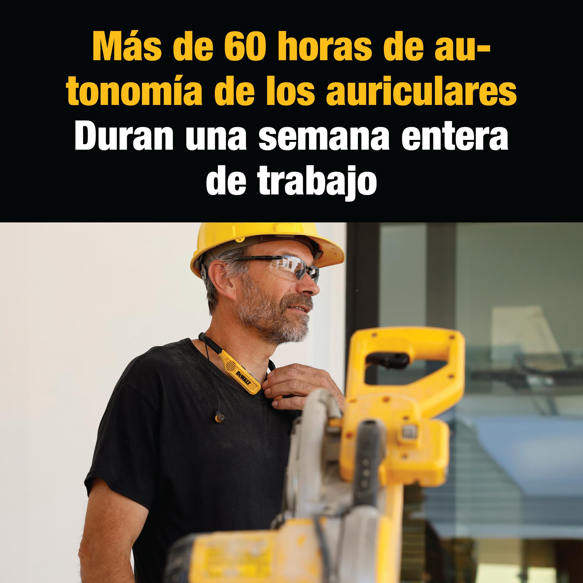 DEWALT Auriculares Inalámbricos Bluetooth 2-en-1 con Altavoces Integrados, Cascos Inalámbricos Bluetooth de Diadema, 60h Autonomía, Cancelación de Ruido, IP56, Manos Libres para Trabajo y Llamadas
