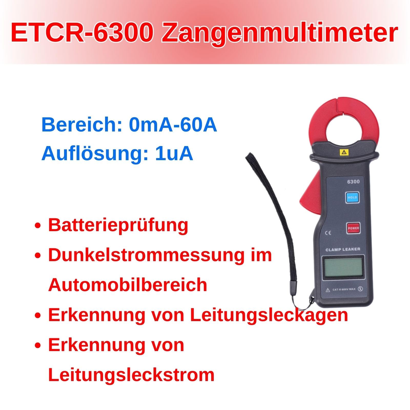 Strommesszange Zangenstrommesser LCD-Anzeige Leckstrom Zangenmultimeter mit USB-Schnittstelle