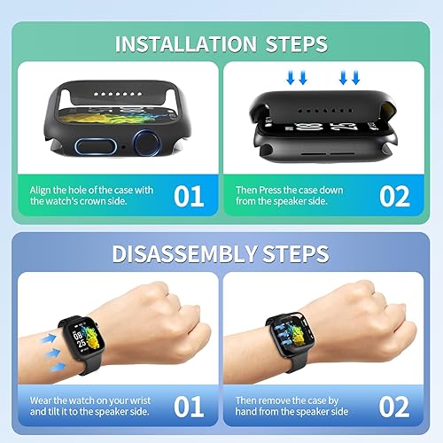 Miniatura 7 de Paquete de 2 fundas de vidrio templado compatibles con Apple Watch SE 3 (2025) SE Series 6 Series 5 Series 4 de 1.732 pulgadas, protector de negro (