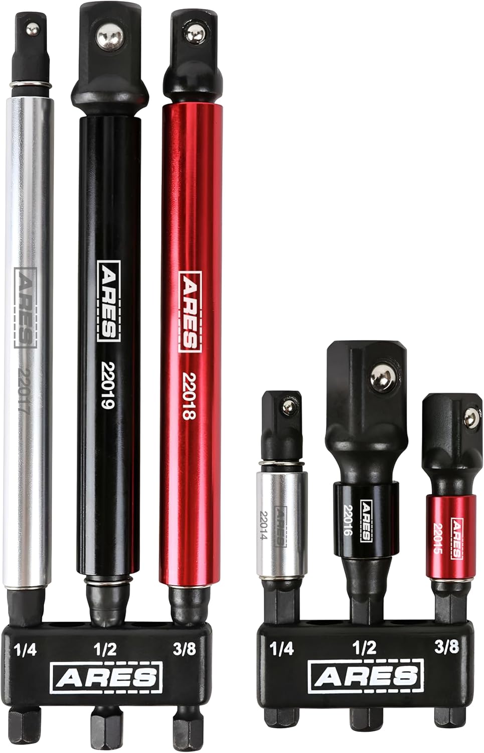 ARES 22013-6-Piece 3-Inch and 6-Inch Impact Grade Socket Adapter Set with Color Sleeve - Turns Impact Drill Drivers into High Speed Socket Drivers - 1/4-Inch, 3/8-Inch, and 1/2-Inch Drive