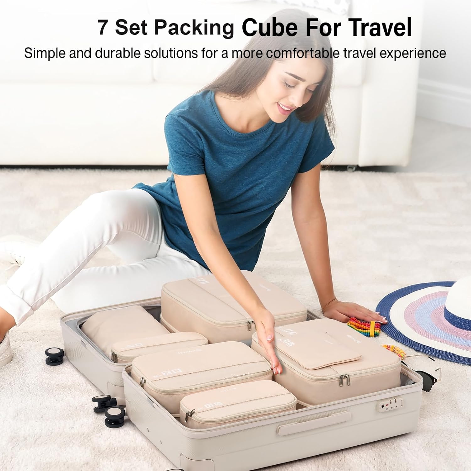 Hanke 7 Set Compression Packing Cubes for Travel, Expandable Large Packing Cubes for Suitcases and Backpack, Luggage Packing Organizer Bags with Double Zipper as Travel Essentials - Image 7