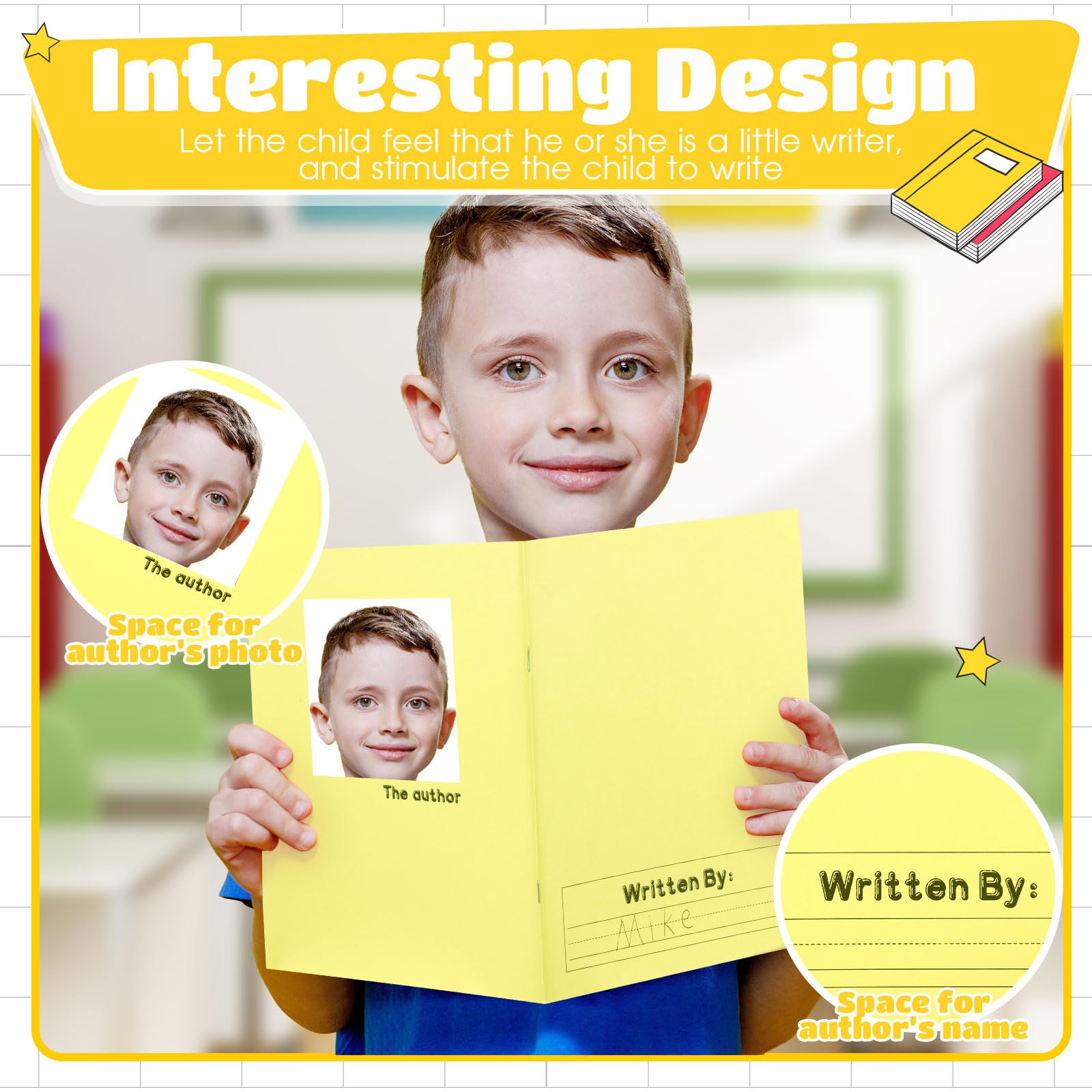 Henoyso 120 pagine, quaderni per composizione primaria, K-2, 9 3/4 x 7 1/2 pollici, diari primari, libri vuoti per bambini, per scrivere storie all'asilo (colore chiaro, 12 pezzi)