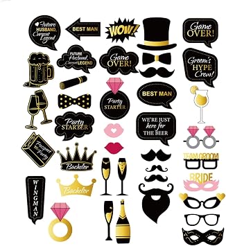Brosash Coed Bachelor Bachelorette Party Photo Booth Props 42-Piece Set of Funny Selfie Props for Team Bride & Team Groom Party Decorations, Supplies, Favors & Gag Gifts for Bridal Bash