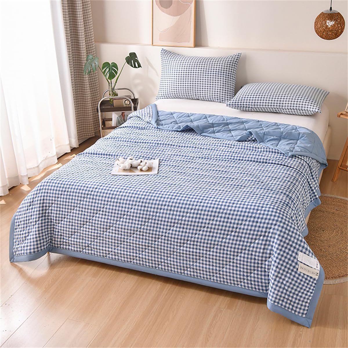 VUIKLCty Retro Checked Quilted, Reversible, Soft And Lightweight Bedspread (duvet Only)(Blue,200x230cm)