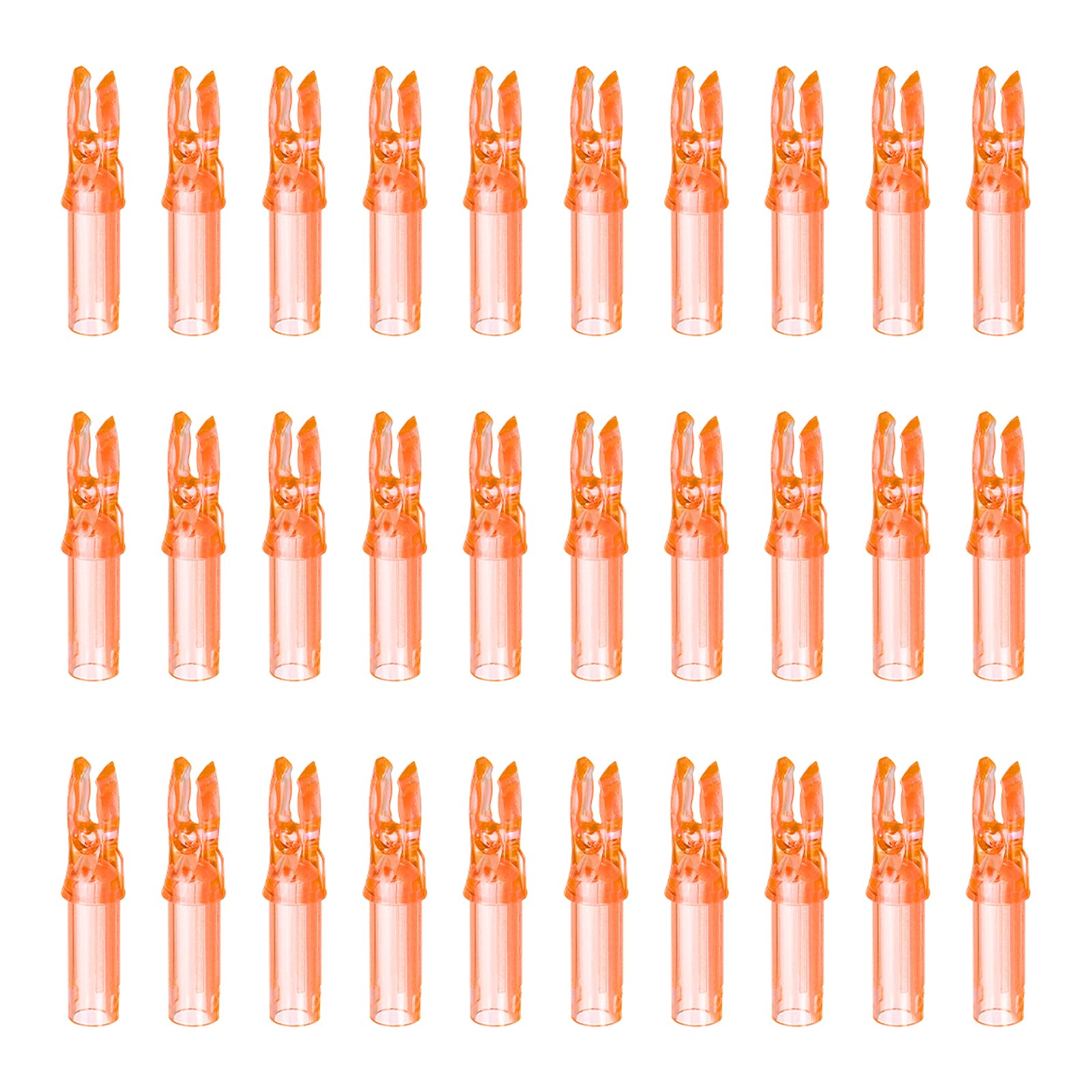 QUARKZMAN Encoches De Flèches en Plastique Inserts pour Flèches en Carbone .244"/6.2mm pour Arc À Poulies Et Arc Classique Chasse Tir DIY (Orange Transparent, Lot de 30)