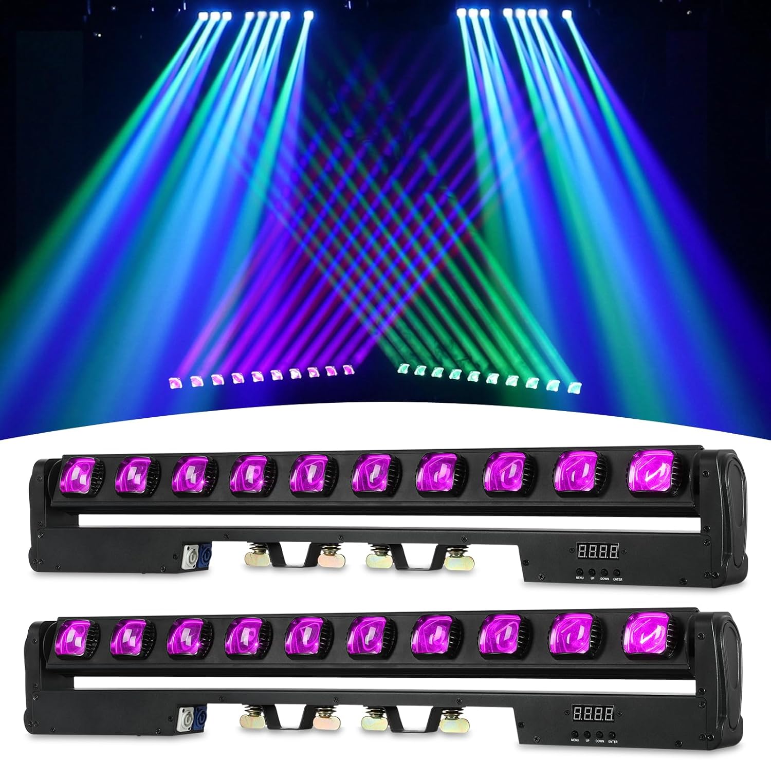 Big Dipper Moving Head Stage Light Bar, 10x15W LED Wall Washer Lights RGBW Strobe Lights with Sound Acitivated and DMX DJ Light Bar for Party Wedding Live Show（2 Pack）