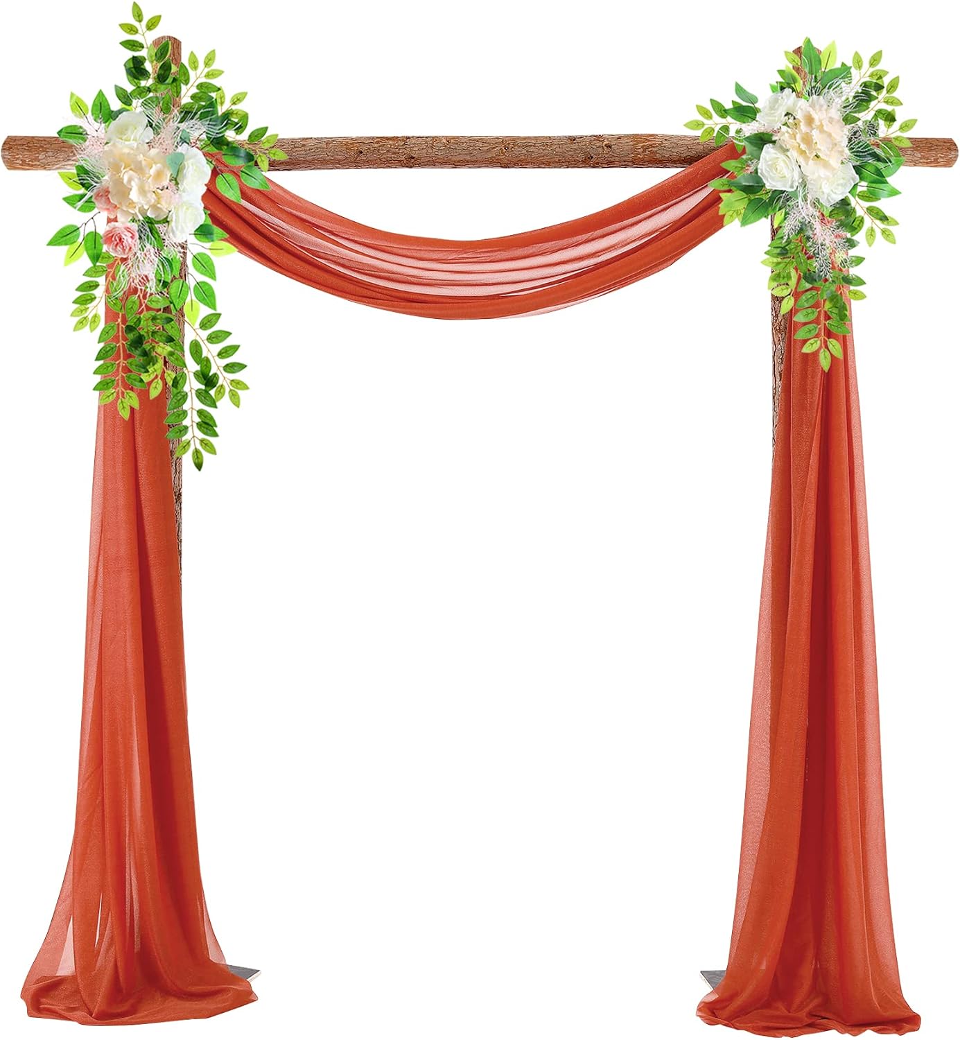 MIFXIN Wedding Arch Drapes Chiffon Fabric Drapery 18FT Voile Wedding Ceremony Archway Draping Fabric Sheer Backdrop Decorations for Bridal Ceremony Reception Party Decor (2 Panel, Burnt Ochre)