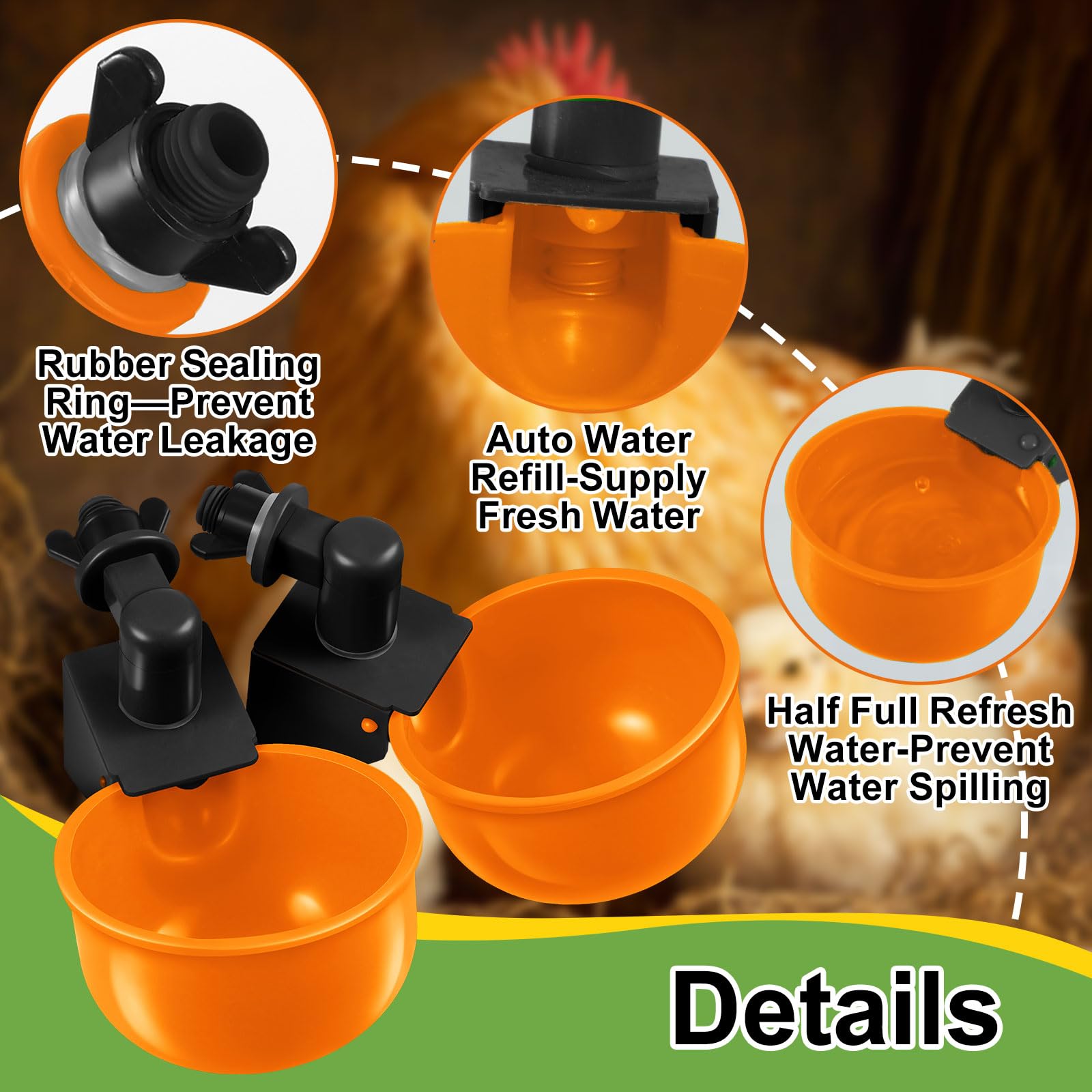 Tanlade 50 paquetes de bebedero de pollo, kit de riego automático para aves de corral, pato, ganso, pavo y conejito (naranja)