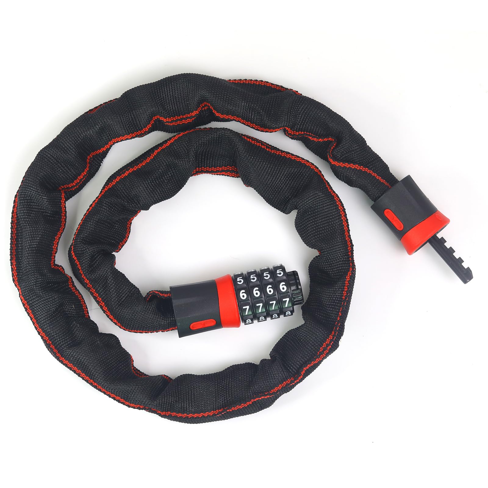 Lucchetto a catena per bicicletta, combinazione a 4 cifre, resistente, antifurto con custodia protettiva, catena di sicurezza per bici, e-bike, scooter, moto, 0,6 m, 0,9 m, 1,1 m, 1,3 m