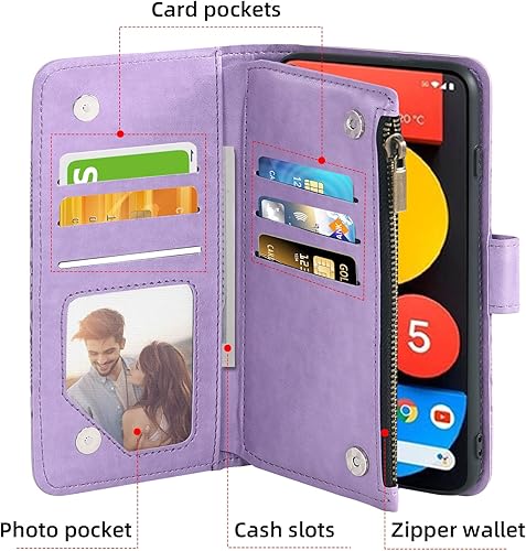 Miniatura 9 de Asuwish Funda de teléfono para Google Pixel 5 con protector de pantalla de vidrio templado y soporte de tarjeta de crédito con tapa de flores,